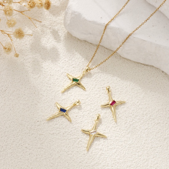 Imagen de 1 Unidad Respetuoso del Medio Ambiente Latón & Vidrio Galaxia Colgantes 18K Oro Real Chapado Estrella 3.2cm x 2.1cm