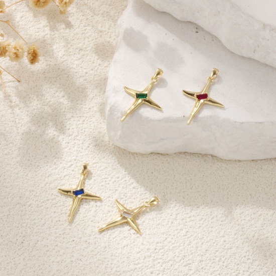 Imagen de 1 Unidad Respetuoso del Medio Ambiente Latón & Vidrio Galaxia Colgantes 18K Oro Real Chapado Estrella 3.2cm x 2.1cm