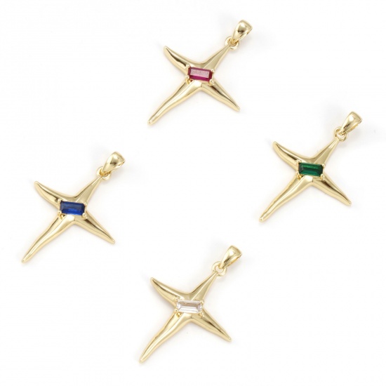 Imagen de 1 Unidad Respetuoso del Medio Ambiente Latón & Vidrio Galaxia Colgantes 18K Oro Real Chapado Estrella 3.2cm x 2.1cm