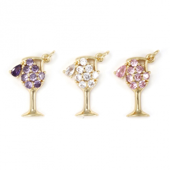Immagine di 1 Pz Ecologico Ottone Ciondoli 18K Vero Oro Placcato Bicchiere da vino Filigrana Multicolore Cubic Zirconiae