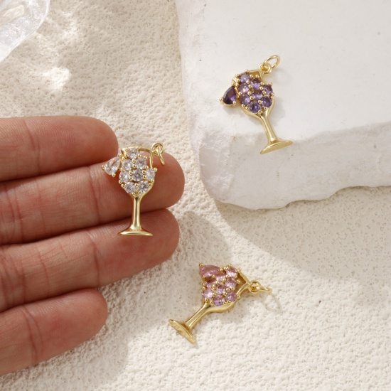 Immagine di 1 Pz Ecologico Ottone Ciondoli 18K Vero Oro Placcato Bicchiere da vino Filigrana Multicolore Cubic Zirconiae