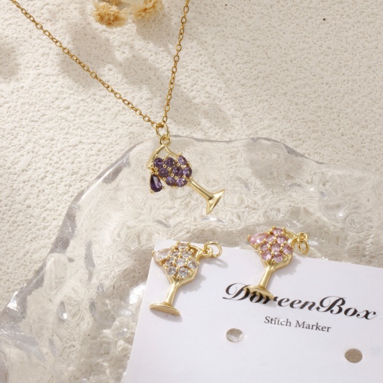 Immagine di 1 Pz Ecologico Ottone Ciondoli 18K Vero Oro Placcato Bicchiere da vino Filigrana Multicolore Cubic Zirconiae