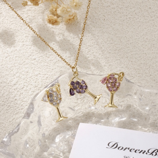 Immagine di 1 Pz Ecologico Ottone Ciondoli 18K Vero Oro Placcato Bicchiere da vino Filigrana Multicolore Cubic Zirconiae