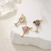 Picture of Eco-friendly Brass Charms 18K Real Gold Plated Wine Glass Hollow Multicolour Cubic Zirconia