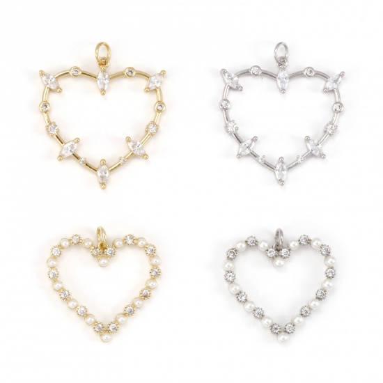 Image de 1 Pièce Breloques La Saint Valentin Respectueux de la Nature en Laiton Plaqué Or Véritable Cœur à Zircone Cubique Clair