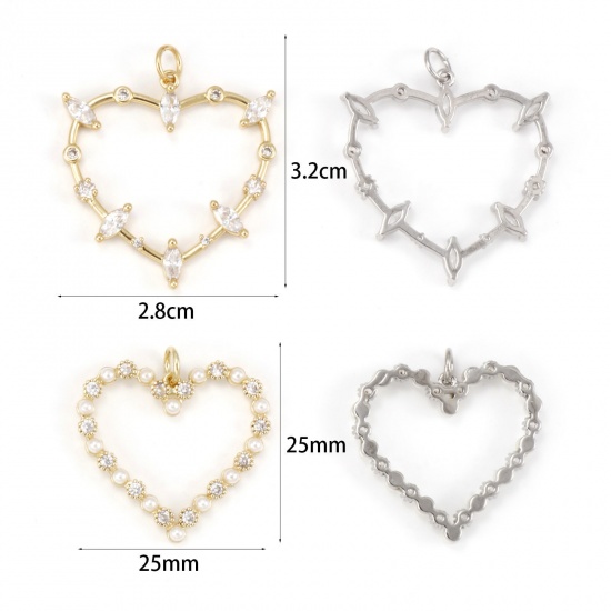 Image de 1 Pièce Breloques La Saint Valentin Respectueux de la Nature en Laiton Plaqué Or Véritable Cœur à Zircone Cubique Clair