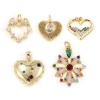 Image de 1 Pièce Breloques La Saint Valentin Respectueux de la Nature en Laiton & Zirconia Cubique Plaqué Or Véritable 18K Cœur