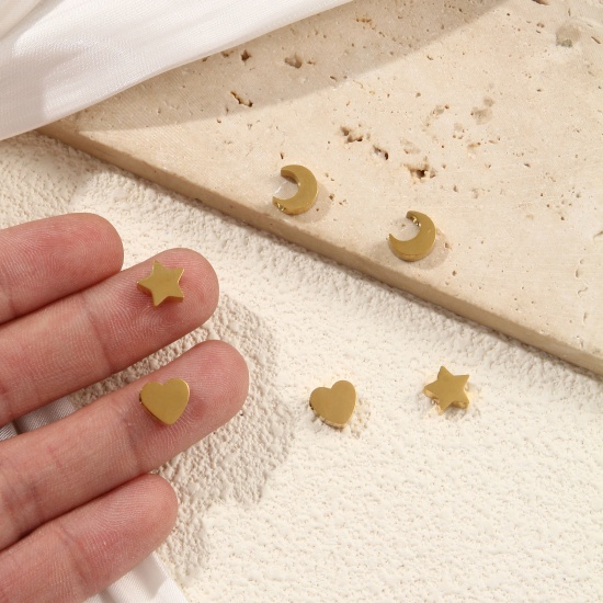 Imagen de 2 Unidades Recubrimiento al Vacío PVD Ecológico 304 Acero Inoxidable Mini Colgantes Chapado en Oro de 18K Geométrico Pulido de Doble Cara