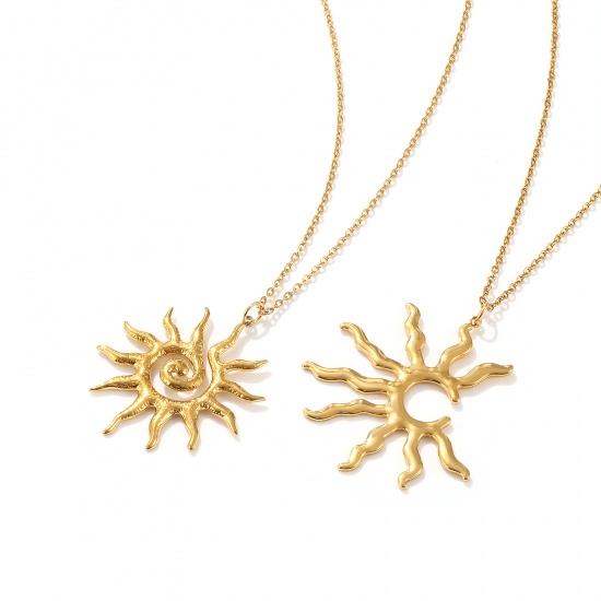 Picture of Eco-friendly PVD Vacuum Plating Stylish Galaxy 18K Real Gold Plated 304 Stainless Steel Link Cable Chain Sun Pendant Charm Necklace For Women Gift 45cm(17.7") + 5cm(2") long