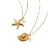 Picture of Eco-friendly PVD Vacuum Plating Baroque Ocean Jewelry 18K Real Gold Plated Peachy Beige 304 Stainless Steel & Natural Pearl Link Cable Chain Pendant Charm Necklace For Women Gift 45cm(17.7") + 5cm(2") long