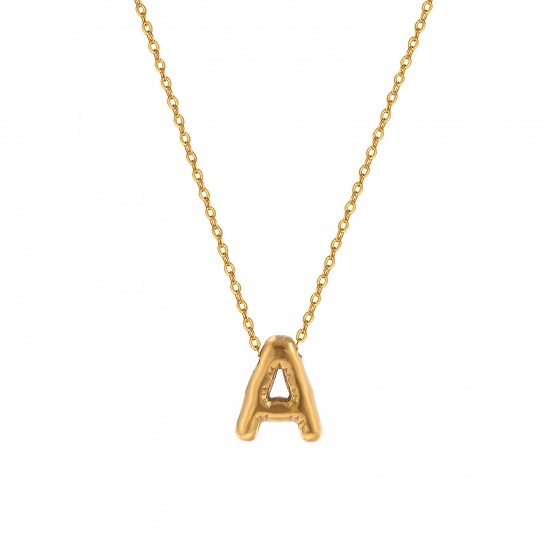 Image de 1 Pièce Collier à Pendentif Chaîne Maille Forçat Élégant en 304 Acier Inoxydable Placage Sous Vide Écologique Minimaliste Plaqué Or Véritable 18K Alphabet Majuscule Lettre Initiale Mots" A-Z " Unisexe Cadeau 45cm + 5cm long