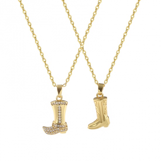 Picture of Eco-friendly Stylish West Cowboy 18K Real Gold Plated Brass Link Cable Chain Boots Pendant Charm Necklace Unisex 46cm(18.1") + 6cm(2.4") long