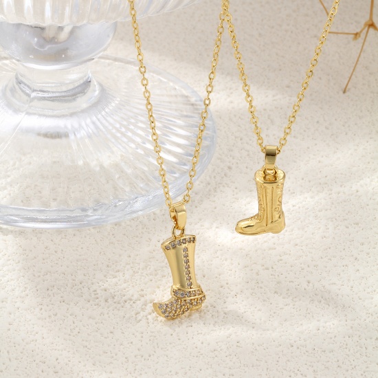 Picture of Eco-friendly Stylish West Cowboy 18K Real Gold Plated Brass Link Cable Chain Boots Pendant Charm Necklace Unisex 46cm(18.1") + 6cm(2.4") long