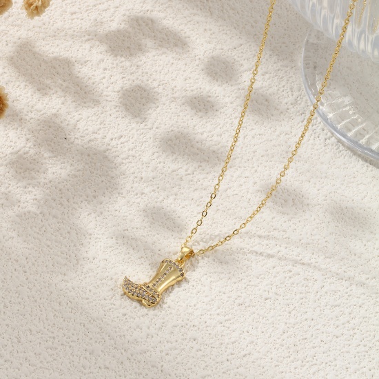 Picture of Eco-friendly Stylish West Cowboy 18K Real Gold Plated Brass Link Cable Chain Boots Pendant Charm Necklace Unisex 46cm(18.1") + 6cm(2.4") long