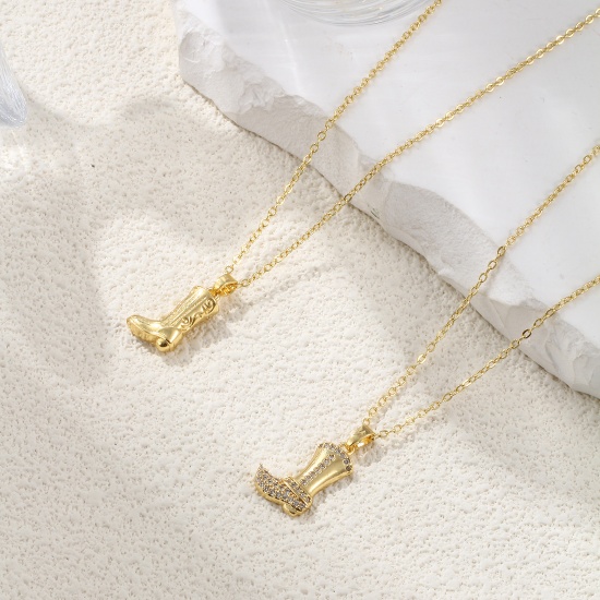 Picture of Eco-friendly Stylish West Cowboy 18K Real Gold Plated Brass Link Cable Chain Boots Pendant Charm Necklace Unisex 46cm(18.1") + 6cm(2.4") long