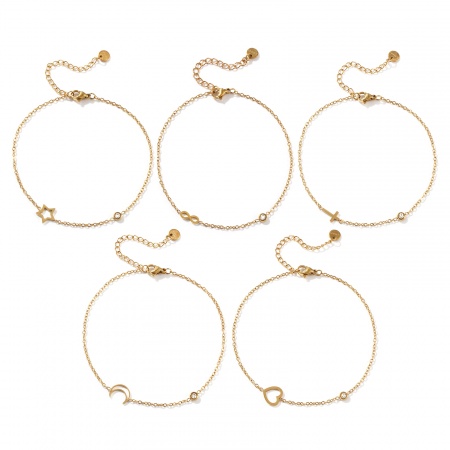 1 ШТ Экологически чистое вакуумное покрытие Изысканный Стильный 18K позолоченный Прозрачный 304 Нержавеющая Сталь & Циркон Кабельные Цепи Ножные Браслеты Для женщин подарок 22см длина