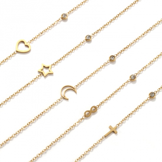 Picture of Eco-friendly Vacuum Plating Exquisite Stylish 18K Gold Plated Transparent Clear 304 Stainless Steel & Cubic Zirconia Link Cable Chain Anklet For Women Gift 22cm(8.7") long