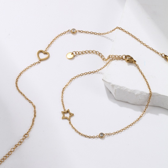 Picture of Eco-friendly Vacuum Plating Exquisite Stylish 18K Gold Plated Transparent Clear 304 Stainless Steel & Cubic Zirconia Link Cable Chain Anklet For Women Gift 22cm(8.7") long