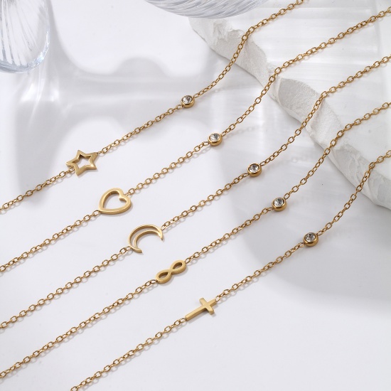 Picture of Eco-friendly Vacuum Plating Exquisite Stylish 18K Gold Plated Transparent Clear 304 Stainless Steel & Cubic Zirconia Link Cable Chain Anklet For Women Gift 22cm(8.7") long