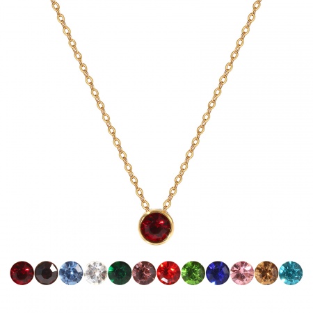 Eco-friendly PVD Vacuum Plating Exquisite Birthstone 18K Real Gold Plated 304 Stainless Steel & Rhinestone Link Cable Chain Round Pendant Charm Necklace For Women Gift 45cm(17.7") + 5cm(2") long