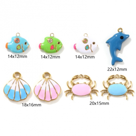 Picture of Eco-friendly PVD Vacuum Plating 304 Stainless Steel Ocean Jewelry Charms 18K Real Gold Plated Multicolor Enamel