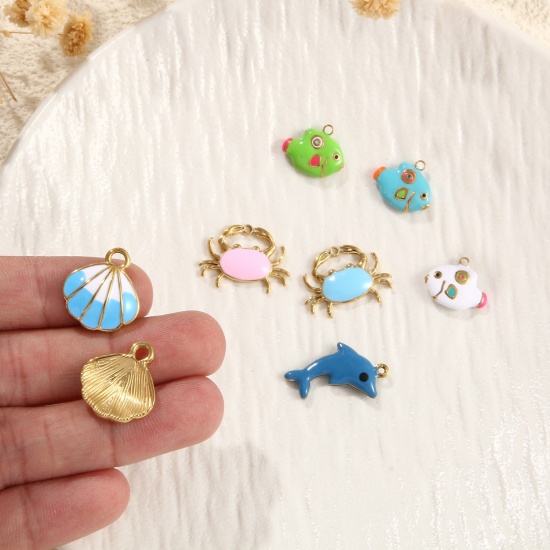 Picture of Eco-friendly PVD Vacuum Plating 304 Stainless Steel Ocean Jewelry Charms 18K Real Gold Plated Multicolor Enamel