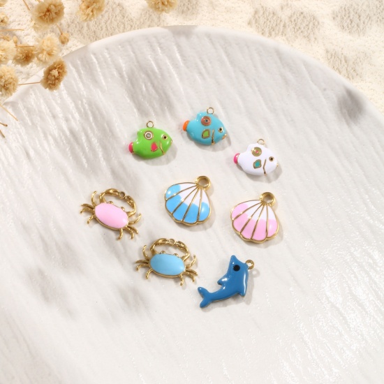 Picture of Eco-friendly PVD Vacuum Plating 304 Stainless Steel Ocean Jewelry Charms 18K Real Gold Plated Multicolor Enamel