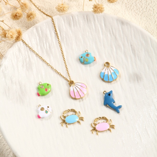 Picture of Eco-friendly PVD Vacuum Plating 304 Stainless Steel Ocean Jewelry Charms 18K Real Gold Plated Multicolor Enamel