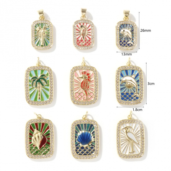 Изображение 1 Piece Eco-friendly Brass Charms 18K Real Gold Plated Multicolor Enamel Rectangle