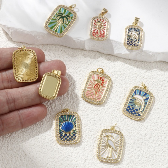 Изображение 1 Piece Eco-friendly Brass Charms 18K Real Gold Plated Multicolor Enamel Rectangle