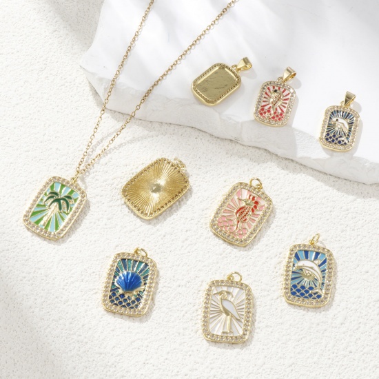 Изображение 1 Piece Eco-friendly Brass Charms 18K Real Gold Plated Multicolor Enamel Rectangle