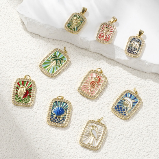 Изображение 1 Piece Eco-friendly Brass Charms 18K Real Gold Plated Multicolor Enamel Rectangle