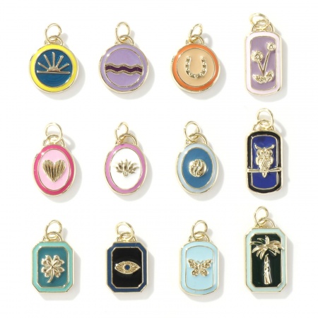 Eco-friendly Brass Charms 18K Real Gold Plated Multicolor Enamel Geometric Eco-friendly Brass Charms 18K Real Gold Plated Multicolor Enamel Geometric