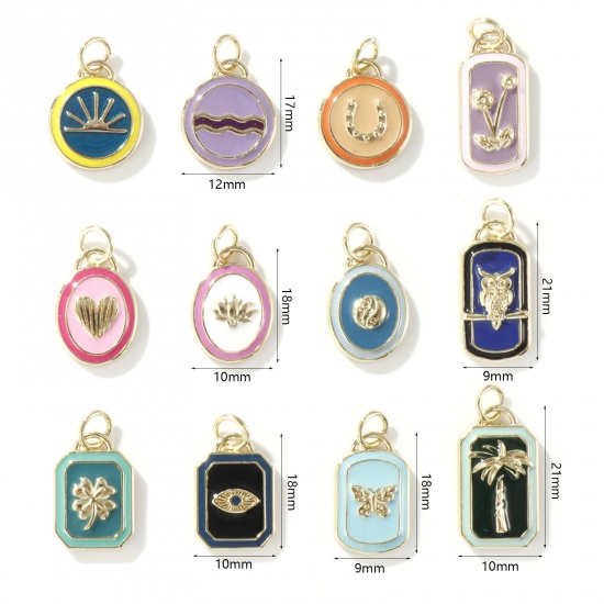 Picture of 1 Piece Eco-friendly Brass Charms 18K Real Gold Plated Multicolor Enamel Geometric