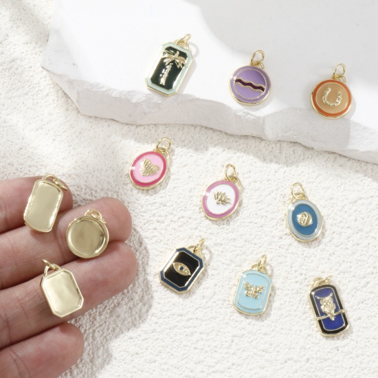 Picture of 1 Piece Eco-friendly Brass Charms 18K Real Gold Plated Multicolor Enamel Geometric