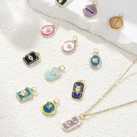 Picture of 1 Piece Eco-friendly Brass Charms 18K Real Gold Plated Multicolor Enamel Geometric