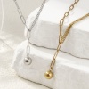Picture of Eco-friendly Stylish Double Layer 304 Stainless Steel Paperclip Link Chain Ball Pendant Charm Necklace For Women Gift 51cm(20.1") long