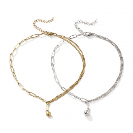 Umweltfreundlich Stilvoll Doppelschicht 304 Edelstahl Büroklammerkette Rund Charme-Fußkettchen Für Frauen Geschenk 26cm lang