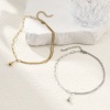 Picture of 1 Piece Stylish Double Layer 304 Stainless Steel Paperclip Link Chain With Pendant Anklet 26cm(10.2") long