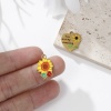 Picture of Eco-friendly PVD Vacuum Plating 304 Stainless Steel Charms 18K Gold Plated Multicolor Sunflower Enamel
