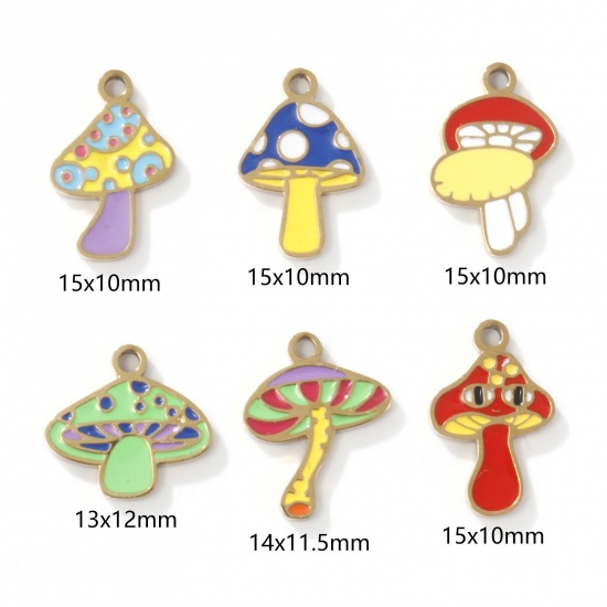 Picture of 2 PCs Eco-friendly PVD Vacuum Plating 304 Stainless Steel Charms 18K Gold Plated Mushroom Enamel