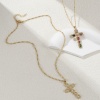 Picture of Eco-friendly Retro Religious 18K Real Gold Plated Brass Wave Twisted Chain Cross Micro Pave Pendant Charm Necklace Unisex 45cm(17.7") + 5cm(2") long