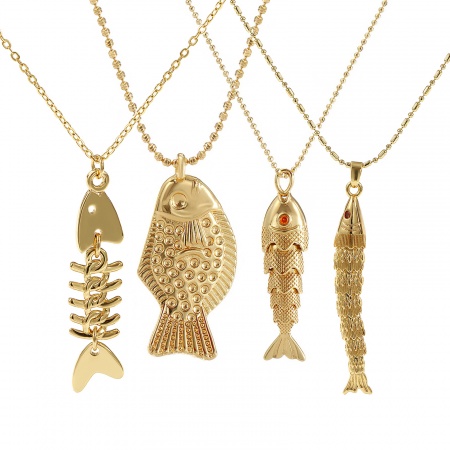 1 ШТ Экологичный Богемия Морские Украшения 18K настоящее золото с покрытием Латунь Шариков Цепи Рыба Ожерелье с подвеской унисекс подарок 45см + 5см длина