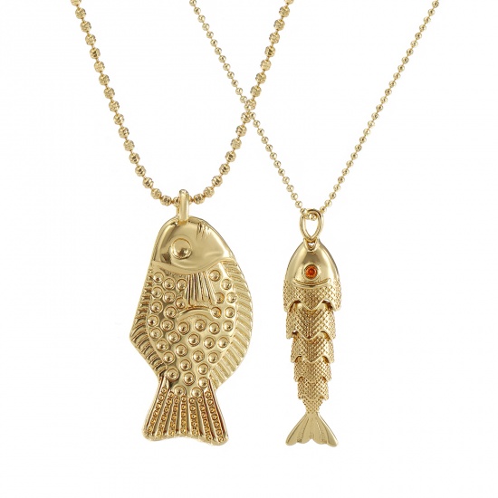 Bild von Umweltfreundlich Böhmen Ozean Schmuck 18K Echtgold plattiert Messing Kugelkette Fisch Anhänger Halskette Unisex Geschenk 45cm + 5cm lang
