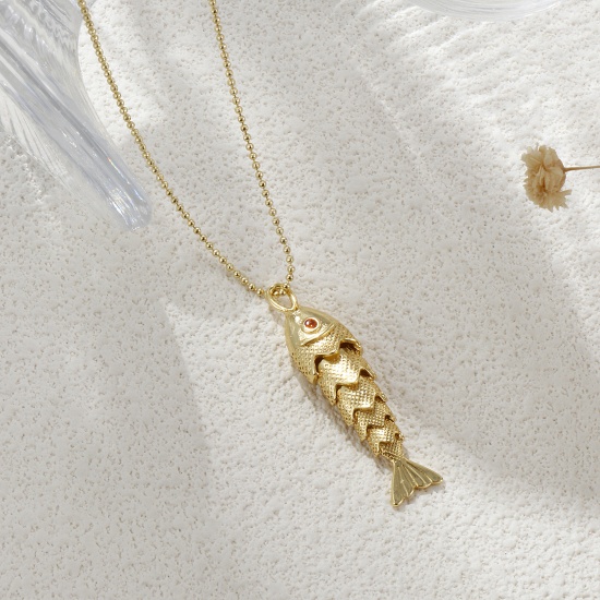 Bild von Umweltfreundlich Böhmen Ozean Schmuck 18K Echtgold plattiert Messing Kugelkette Fisch Anhänger Halskette Unisex Geschenk 45cm + 5cm lang