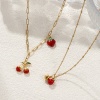 Picture of Eco-friendly PVD Vacuum Plating Natural Pastoral Cute 18K Real Gold Plated Red 304 Stainless Steel Fruit Enamel Pendant Charm Necklace For Women Gift