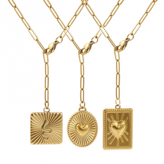 Image de 1 Pièce Collier à Pendentif Chaîne de Trombone Élégant en 304 Acier Inoxydable Placage Sous Vide Écologique Élégant Plaqué Or 18K Cœur Serpents Pour Femmes Cadeau 60cm long