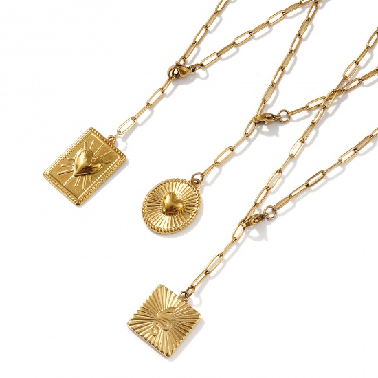 Image de 1 Pièce Collier à Pendentif Chaîne de Trombone Élégant en 304 Acier Inoxydable Placage Sous Vide Écologique Élégant Plaqué Or 18K Cœur Serpents Pour Femmes Cadeau 60cm long