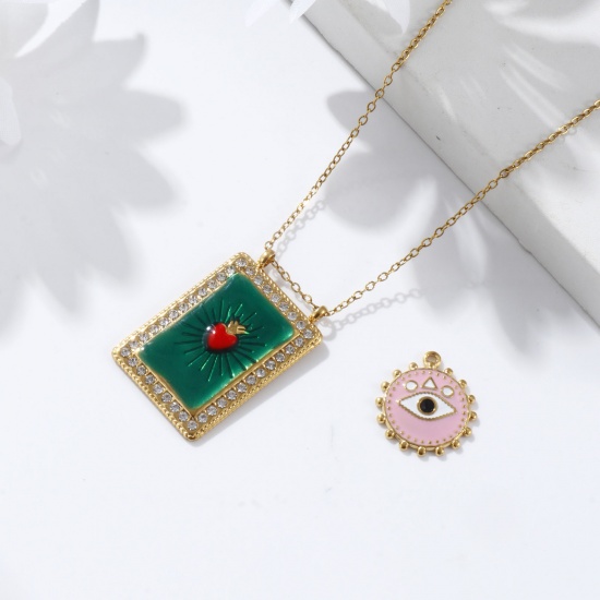 Picture of Eco-friendly PVD Vacuum Plating 304 Stainless Steel Religious Charms 18K Real Gold Plated Multicolor Enamel Ex Voto Heart Eye of Providence/ All-seeing Eye
