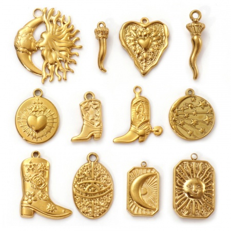 Eco-friendly PVD Vacuum Plating 304 Stainless Steel Charms 18K Real Gold Plated Ex Voto Heart Boots